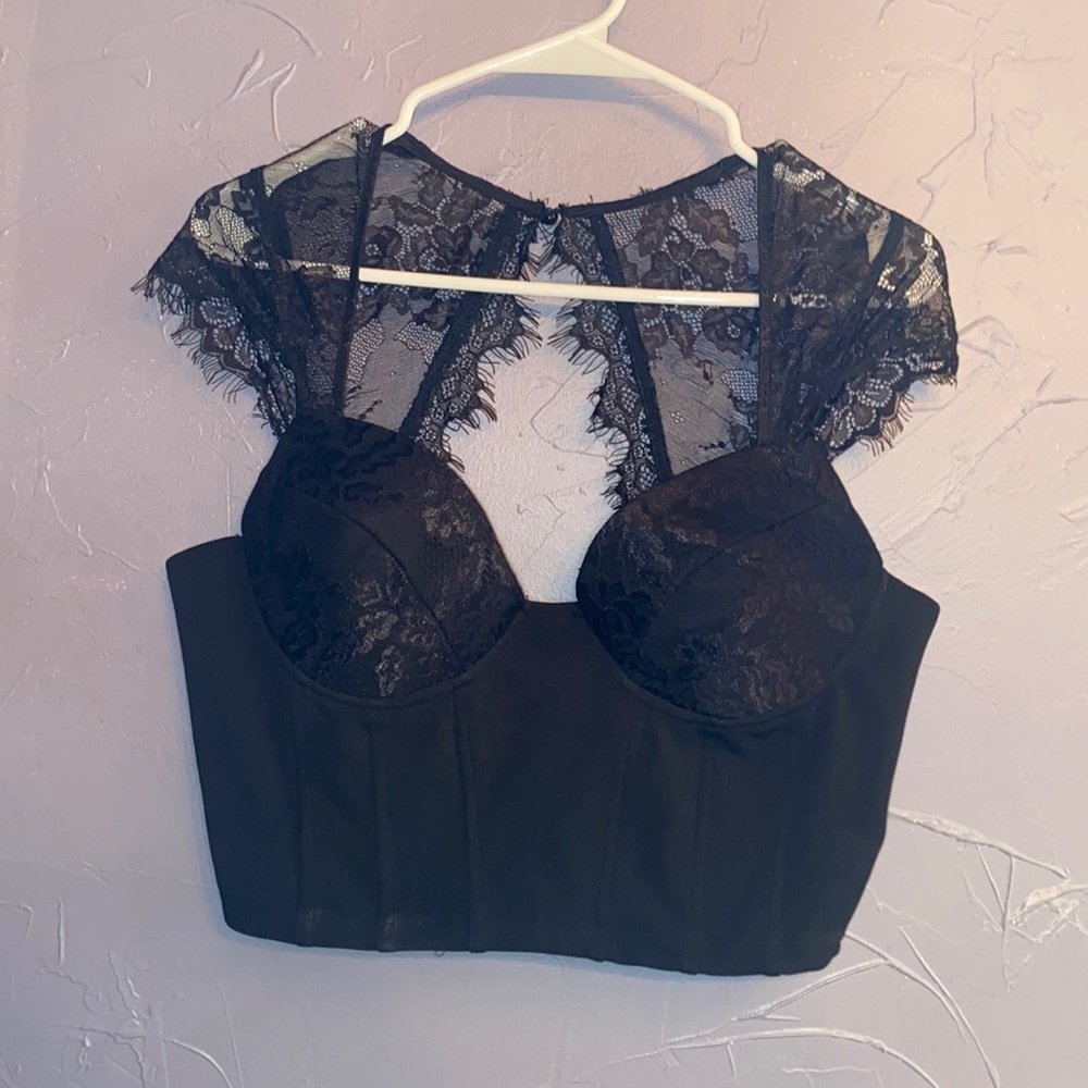 Black crop top with lace detailing